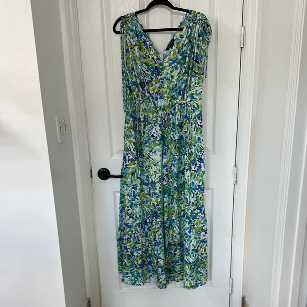 Maggy London V-Neck Floral Maxi Dress - Blue and Green